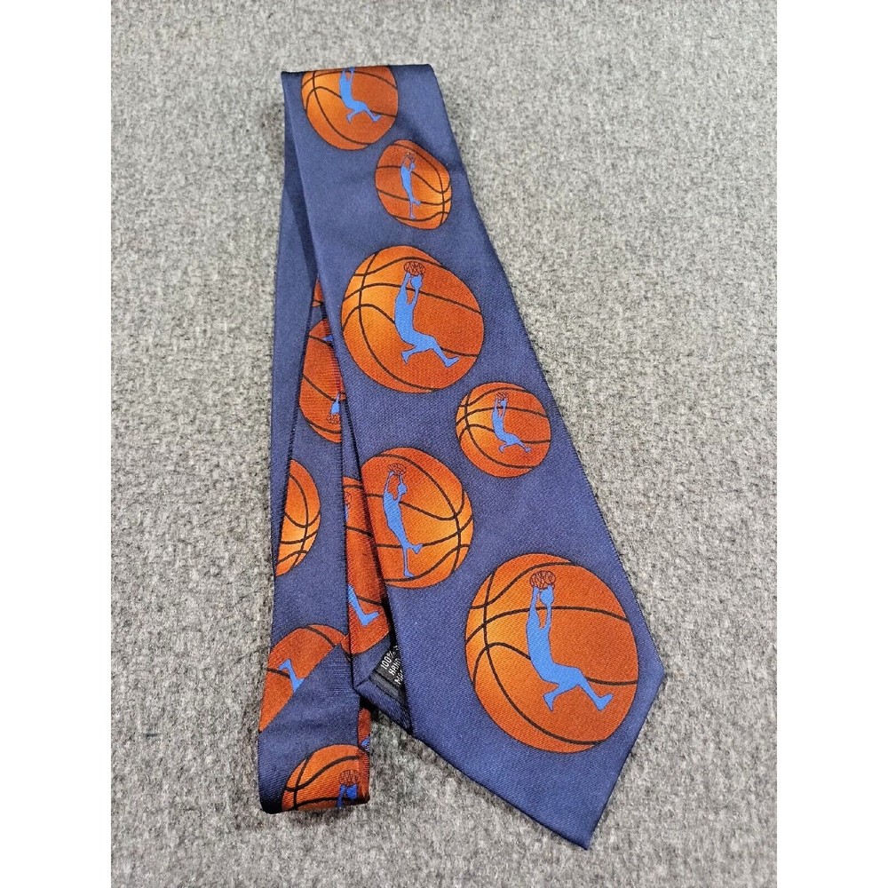 Wild Ties Mens Basketball Themed Tie - 100% Silk - Hand Made Dark Blue